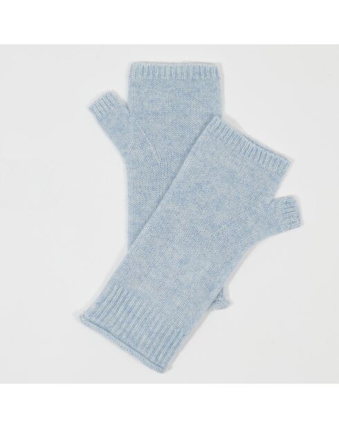 Mitaines 100% Cachemire poignets en côtes Mindy icy blue