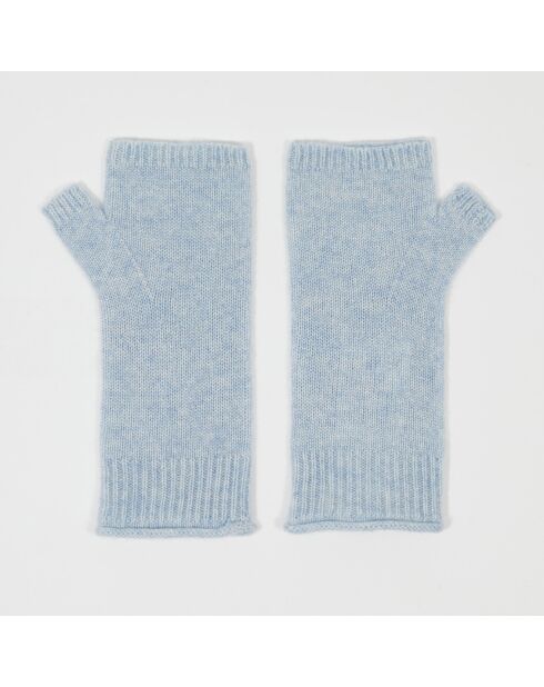 Mitaines 100% Cachemire poignets en côtes Mindy icy blue