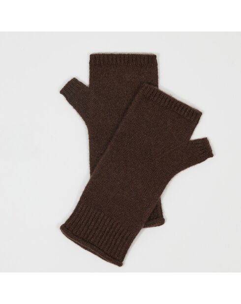 Mitaines 100% Cachemire poignets en côtes Mindy brownie