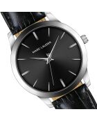 Montre Homme Lyon en Cuir effet croco noire
