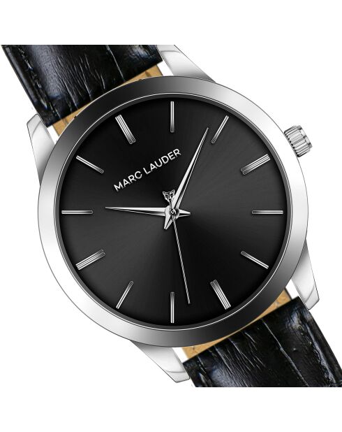 Montre Homme Lyon en Cuir effet croco noire
