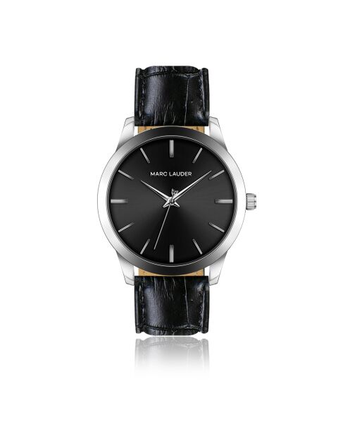Montre Homme Lyon en Cuir effet croco noire