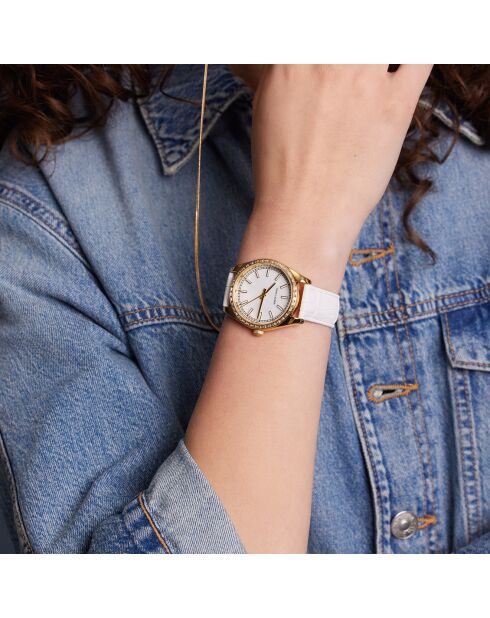 Montre Femme Tirana en Cuir effet croco blanche