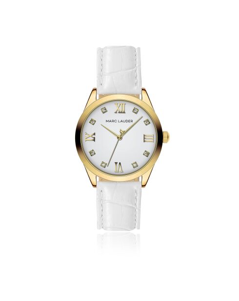 Montre Femme Porto en Cuir effet croco blanche