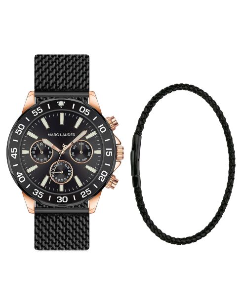Set Montre & Bracelet Homme Milan en Acier noir