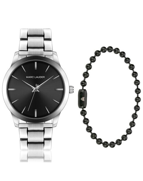 Set Montre & Bracelet Homme Lyon en Acier argenté/noir