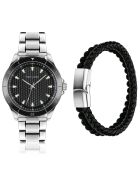Set Montre & Bracelet Homme Madrid en Acier argenté/noir