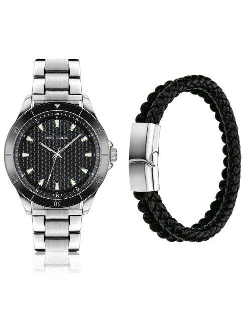 Set Montre & Bracelet Homme Madrid en Acier argenté/noir