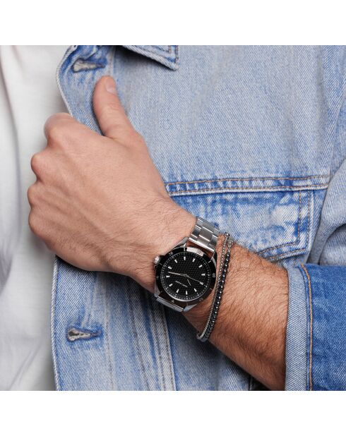 Set Montre & Bracelet Homme Madrid en Acier argenté/noir