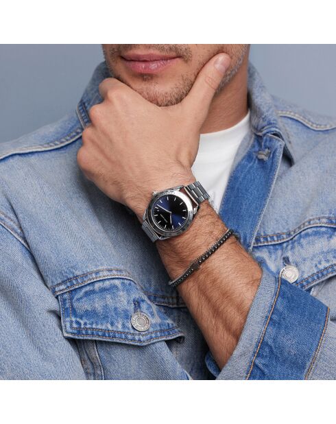 Set Montre & Bracelet Homme Helsinki en Acier argenté/noir