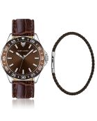 Set Montre & Bracelet Homme Ljublijana en Cuir effet croco marron