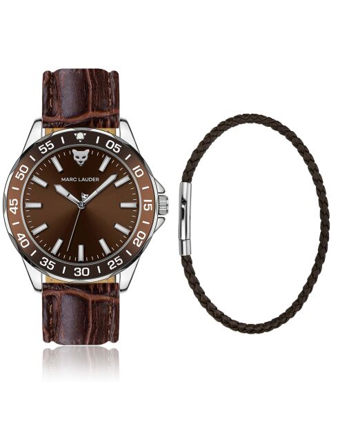 Set Montre & Bracelet Homme Ljublijana en Cuir effet croco marron