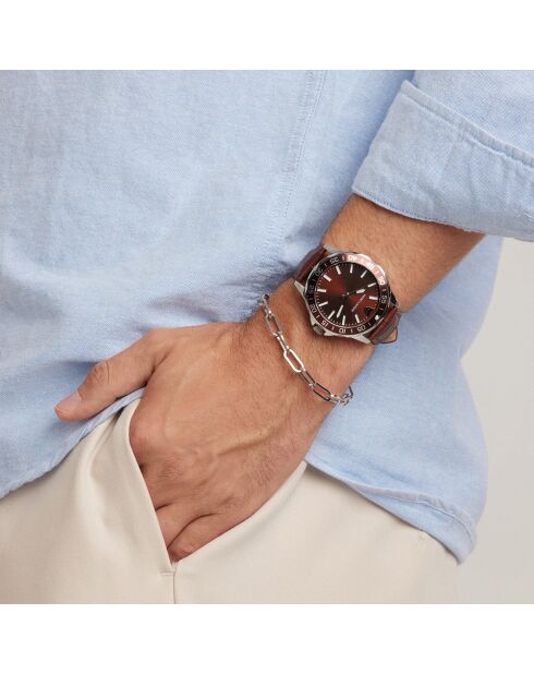 Set Montre & Bracelet Homme Ljublijana en Cuir effet croco marron
