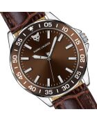 Set Montre & Bracelet Homme Ljublijana en Cuir effet croco marron