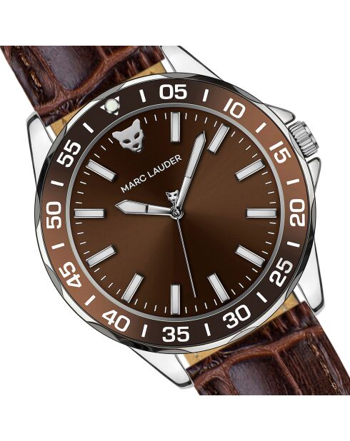 Set Montre & Bracelet Homme Ljublijana en Cuir effet croco marron
