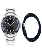 Set Montre & Bracelet Homme Barcelona en Acier argenté/noir