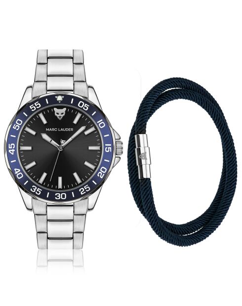 Set Montre & Bracelet Homme Barcelona en Acier argenté/noir