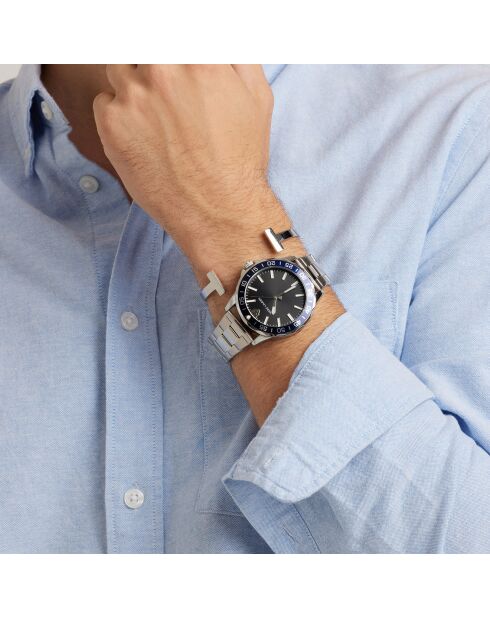 Set Montre & Bracelet Homme Barcelona en Acier argenté/noir