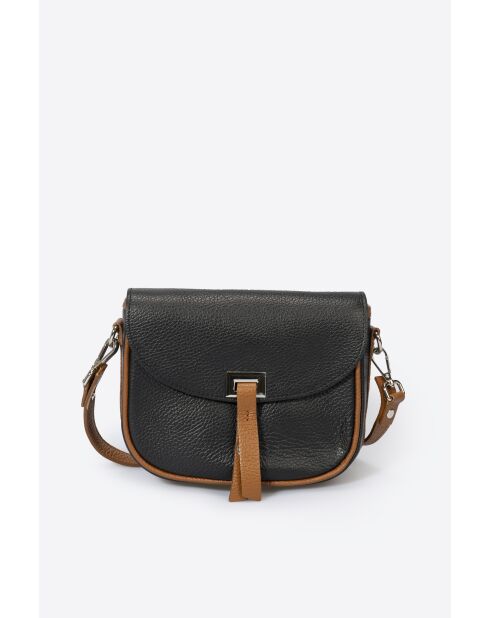 Sac bandoulière en cuir de veau grainé Bela noir/cognac - 20 x 16 x 7 cm