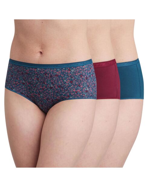 3 Culottes en Coton Bio rouge carmin/bleu/vert