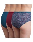 3 Culottes en Coton Bio rouge carmin/bleu/vert
