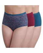 3 Culottes en Coton Bio rouge carmin/bleu/vert