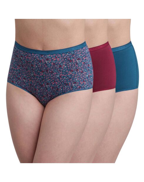 3 Culottes en Coton Bio rouge carmin/bleu/vert
