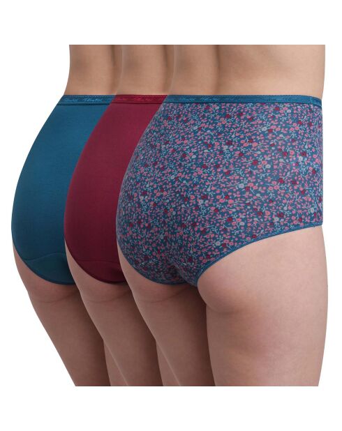 3 Culottes en Coton Bio rouge carmin/bleu/vert