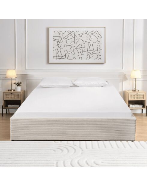 Lit coffre 160x200 cm en velours côtelé beige - romy