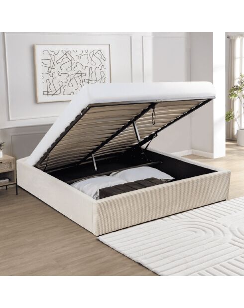Lit coffre 160x200 cm en velours côtelé beige - romy