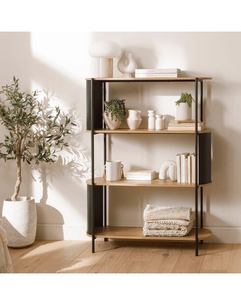 Etagère 4 niveaux décor bois avec flancs en métal noir h134 cm - eklo