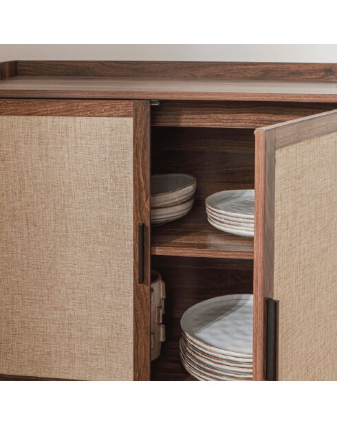 Buffet 2 portes décor noyer avec façades en tissu  l80 cm - jetson