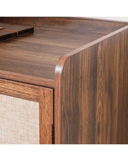 Buffet 2 portes décor noyer avec façades en tissu  l80 cm - jetson