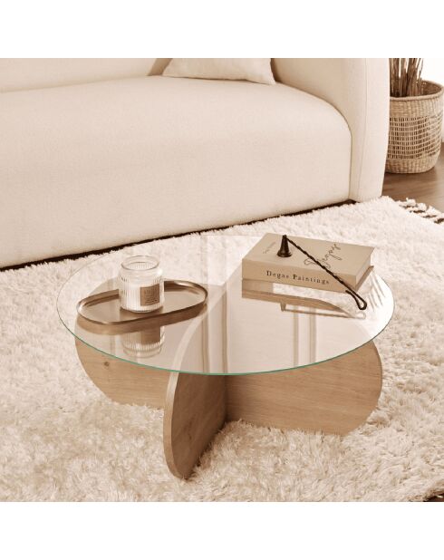 Table basse avec pieds croisés et plateau en verre trempé d75 cm - aeris