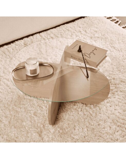 Table basse avec pieds croisés et plateau en verre trempé d75 cm - aeris