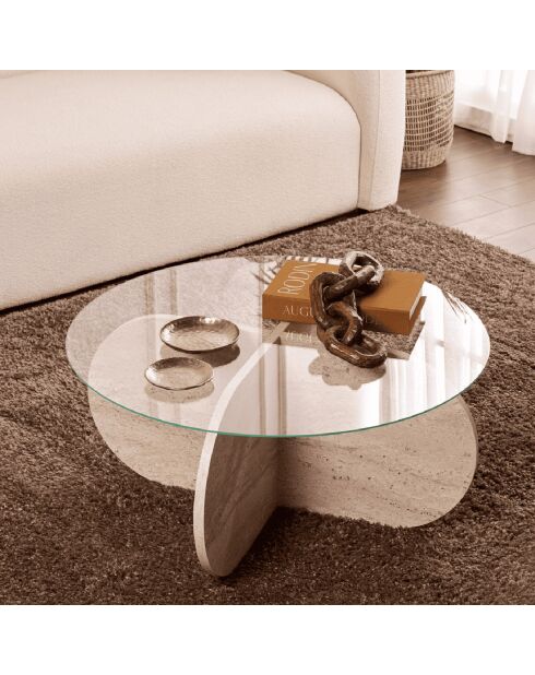 Table basse avec pieds croisés et plateau en verre trempé d75 cm - aeris