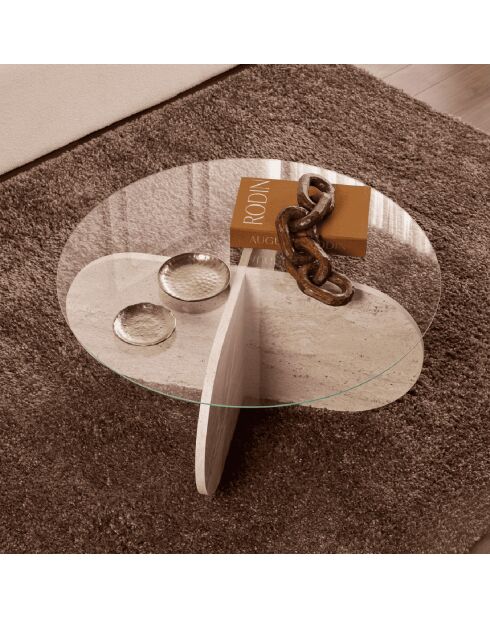 Table basse avec pieds croisés et plateau en verre trempé d75 cm - aeris