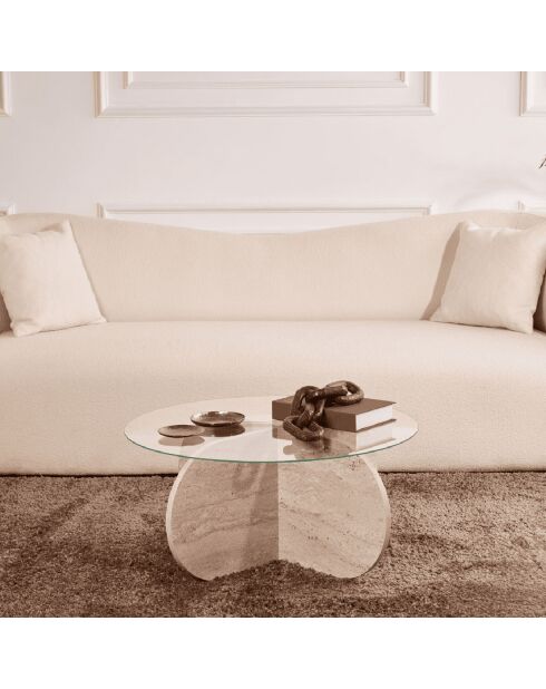 Table basse avec pieds croisés et plateau en verre trempé d75 cm - aeris