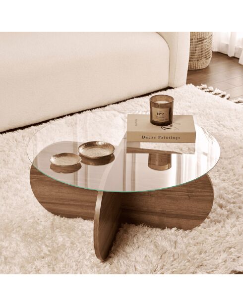 Table basse avec pieds croisés et plateau en verre trempé d75 cm - aeris