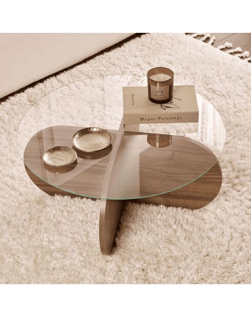 Table basse avec pieds croisés et plateau en verre trempé d75 cm - aeris