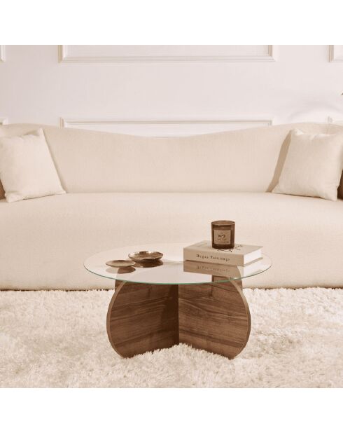 Table basse avec pieds croisés et plateau en verre trempé d75 cm - aeris