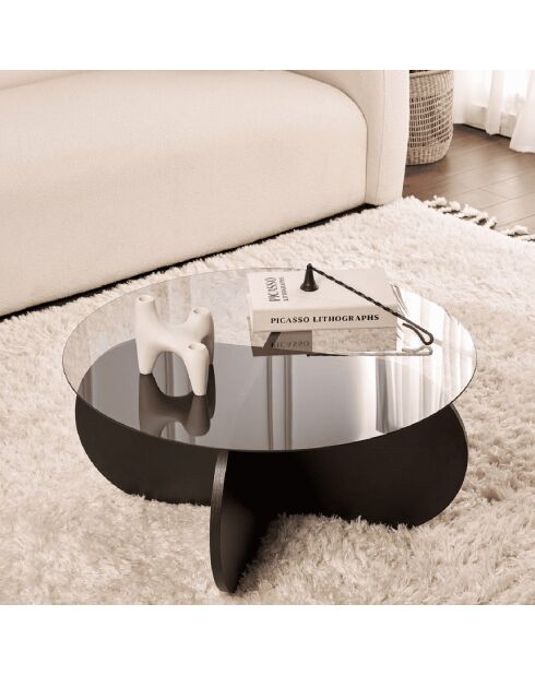 Table basse avec pieds croisés et plateau en verre trempé d75 cm - aeris