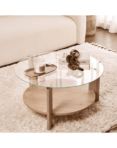 Table basse 2 plateaux dont 1 en verre trempé d75 cm - clara