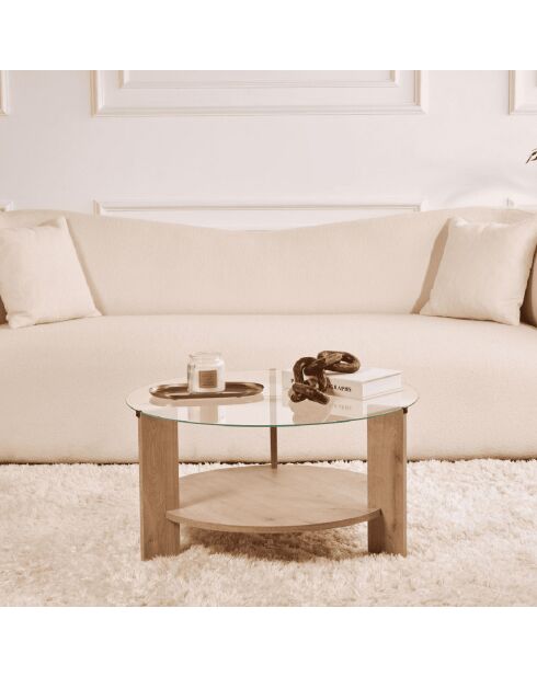 Table basse 2 plateaux dont 1 en verre trempé d75 cm - clara