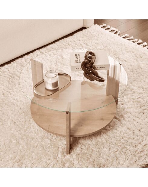 Table basse 2 plateaux dont 1 en verre trempé d75 cm - clara