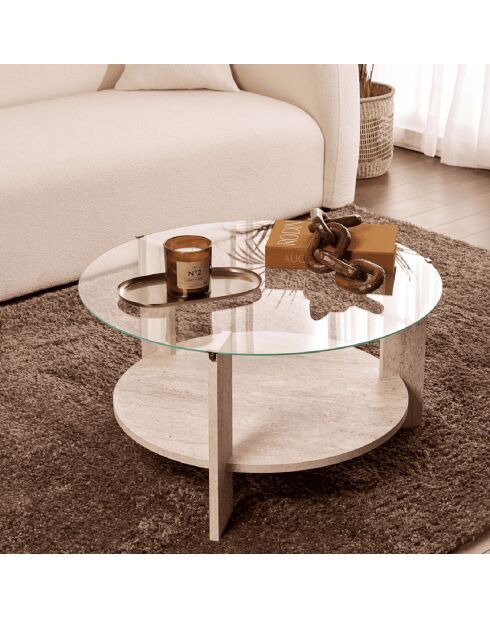Table basse 2 plateaux dont 1 en verre trempé d75 cm - clara