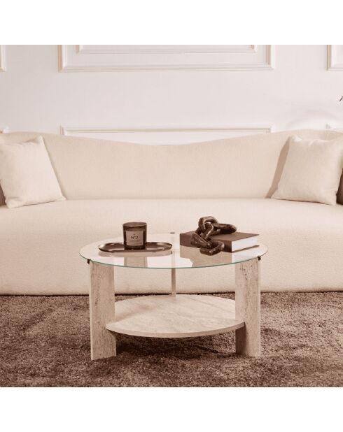 Table basse 2 plateaux dont 1 en verre trempé d75 cm - clara