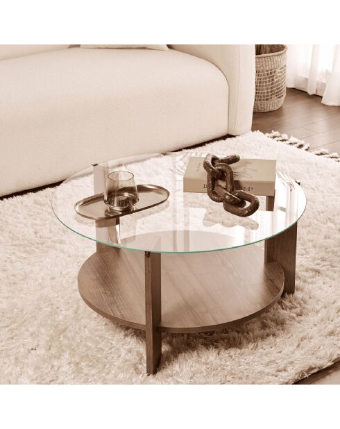 Table basse 2 plateaux dont 1 en verre trempé d75 cm - clara