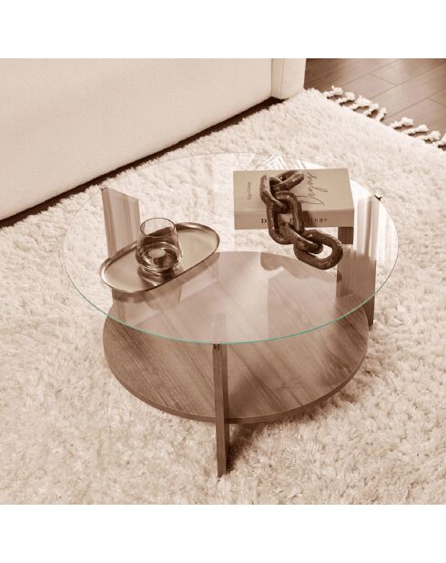 Table basse 2 plateaux dont 1 en verre trempé d75 cm - clara