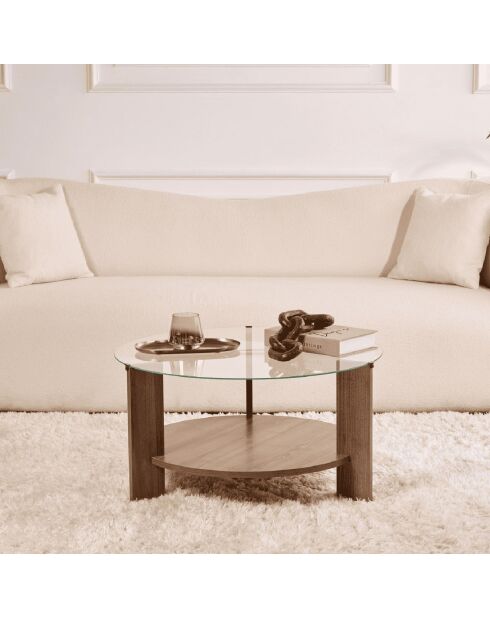Table basse 2 plateaux dont 1 en verre trempé d75 cm - clara